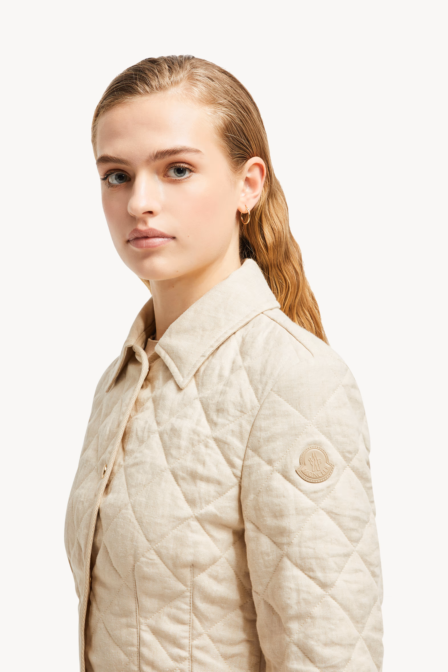 Chaqueta de lino acolchada con motivo de rombos Uzes Mujer Beige Claro Moncler 4